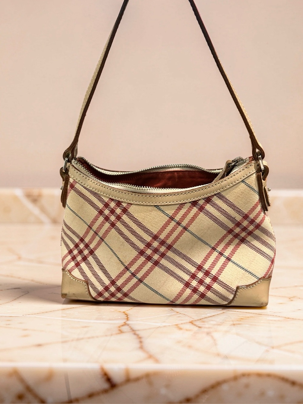 Rare Burberry Blue label Nova Check Zip top shoulder bag | pre loved Luxury